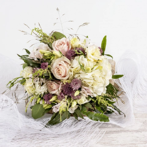Bouquet Rose Hydrangées Blanche
