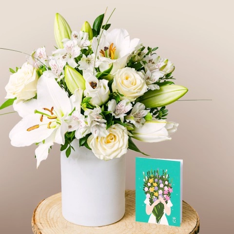 Aurora Shine Bouquet De Fleurs Vase Et Carte