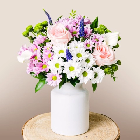 Crysanthèmes Rose Blanc Vert Roses Jaune Veronica Cala
